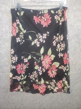 Vintage Women's Exact Change Size XL Black Floral Pull On Ruffle Hem Skirt